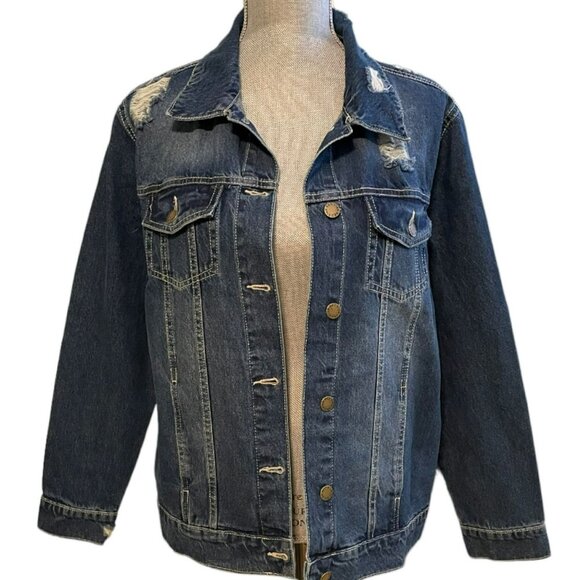 RED STAR distressed jean jacket medium blue size M  NWT - Picture 3 of 6